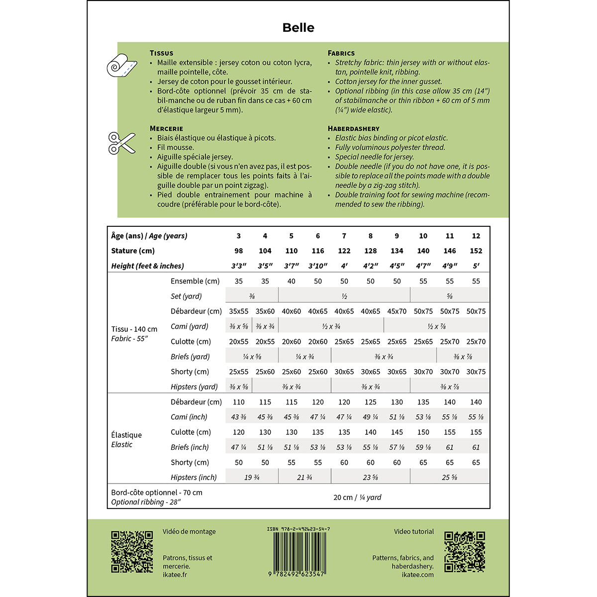 Patron format papier sous-vêtement enfant