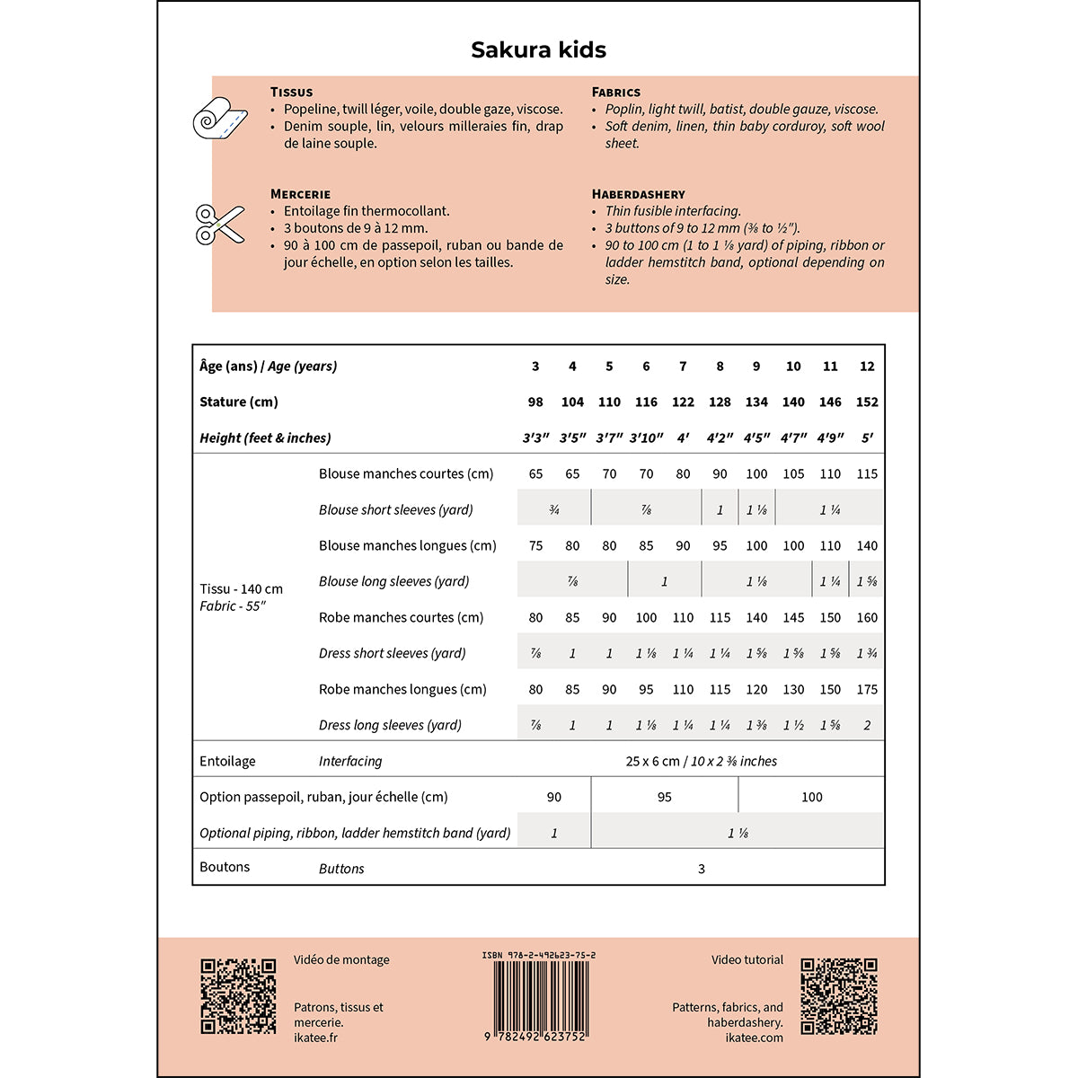 Patron de robe et blouse pour enfant format papier