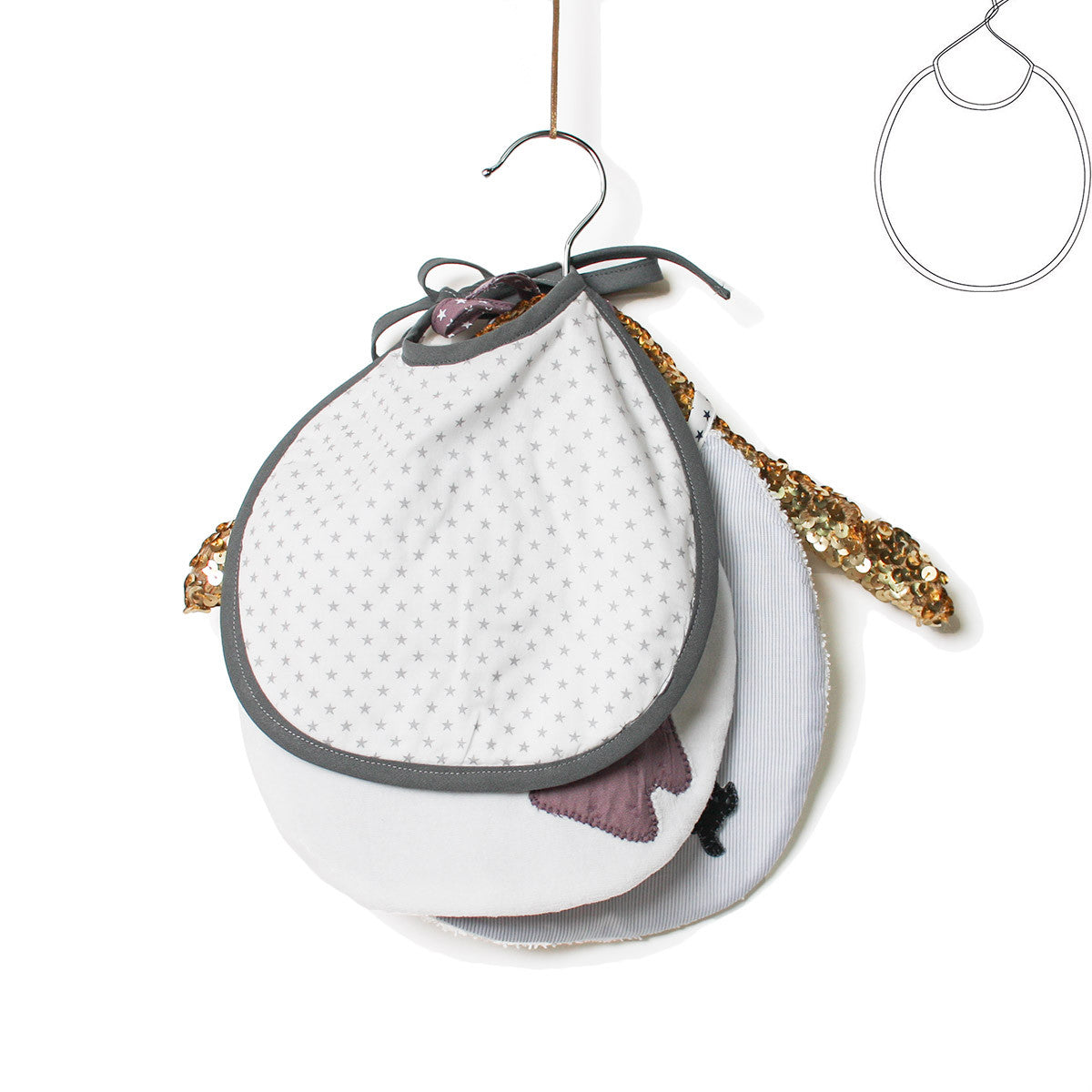 AQUARIUS baby bib sewing pattern, round shape, PDF download, easy level