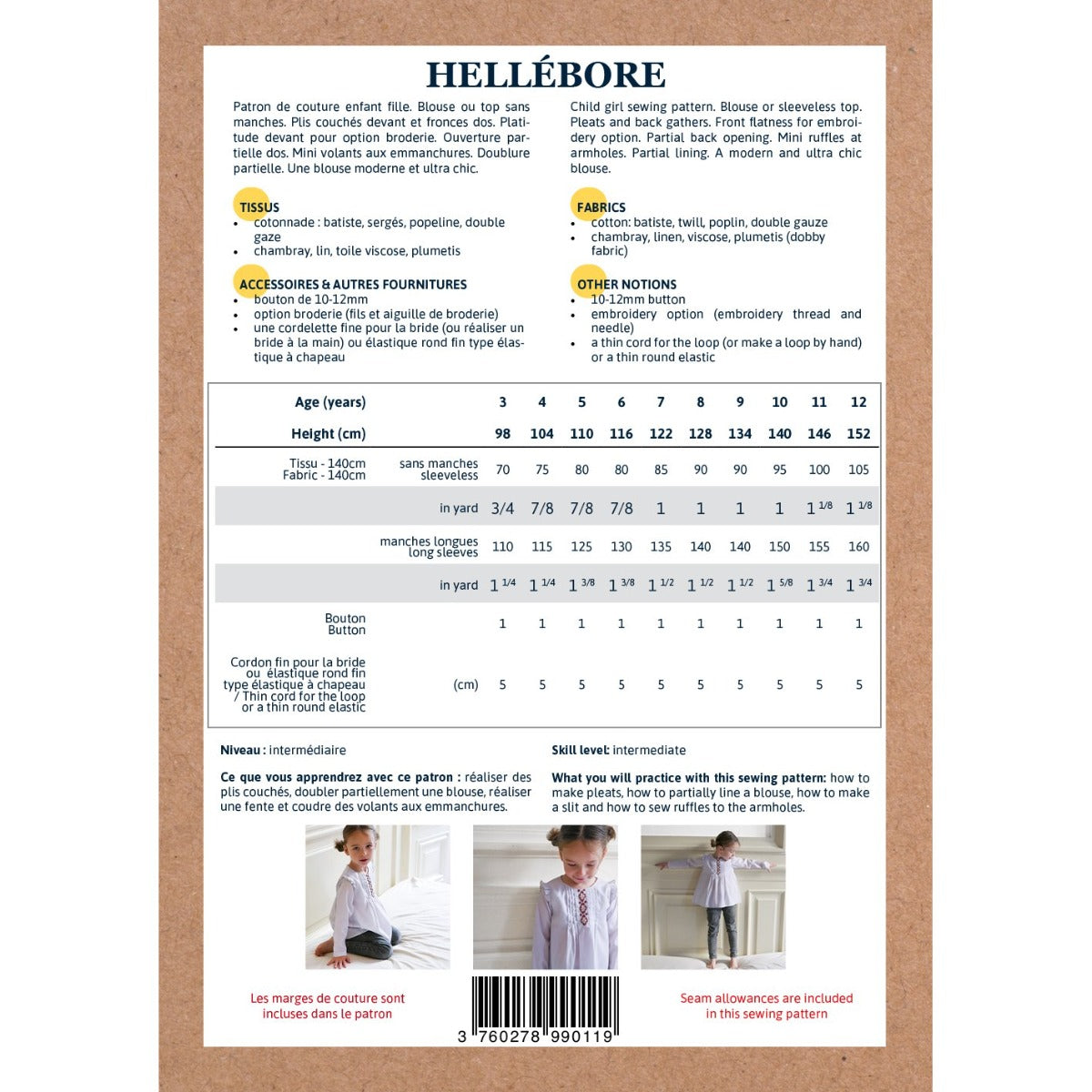 Patron de blouse pour fille format papier