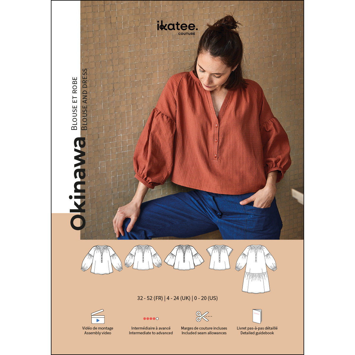 Patron pochette du kit couture blouse Okinawa, tailles 32 à 52