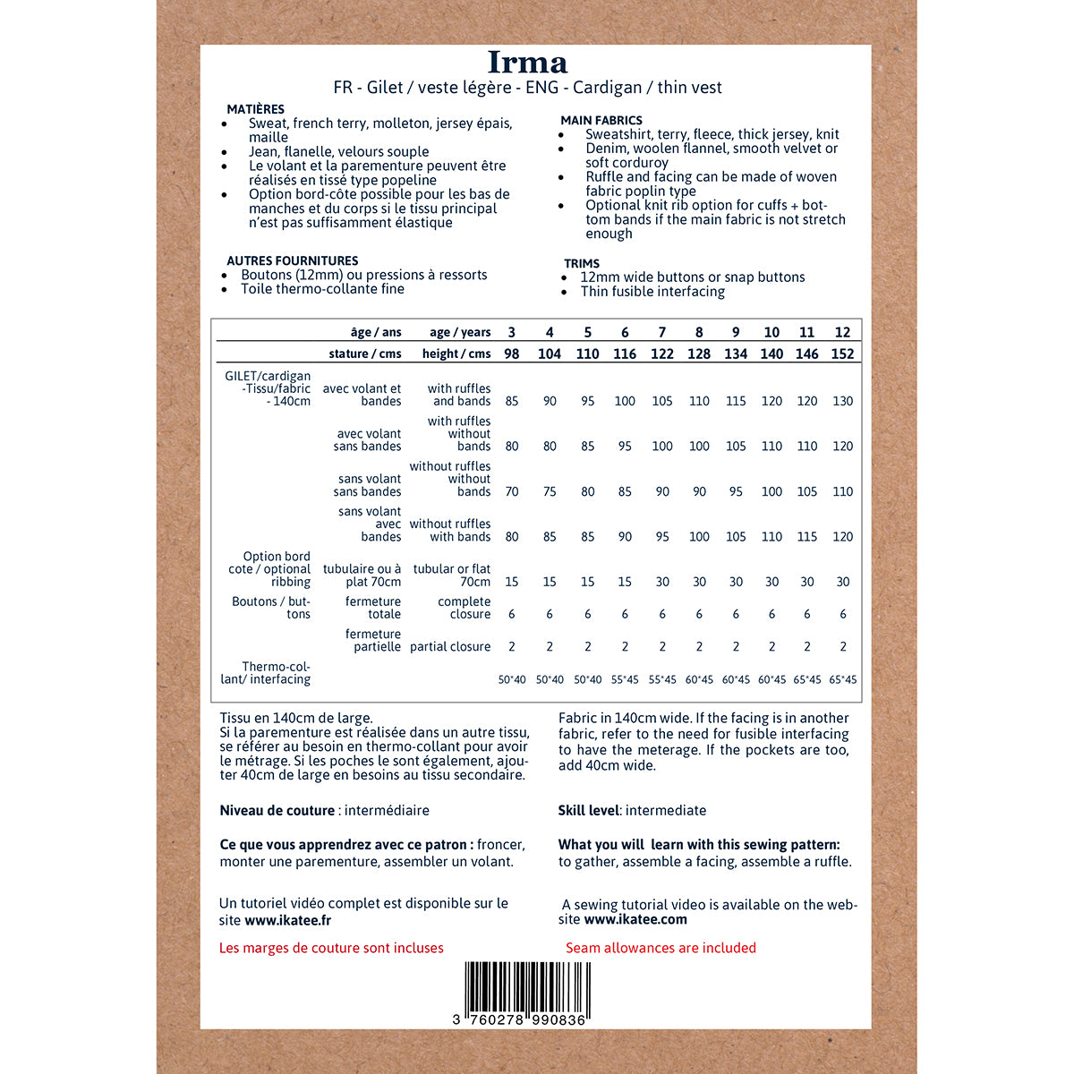 Patron de veste et gilet pour enfant format papier 