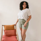 Singapour, patron de short taille élastiquée femme, du 32 au 52, en lin vert